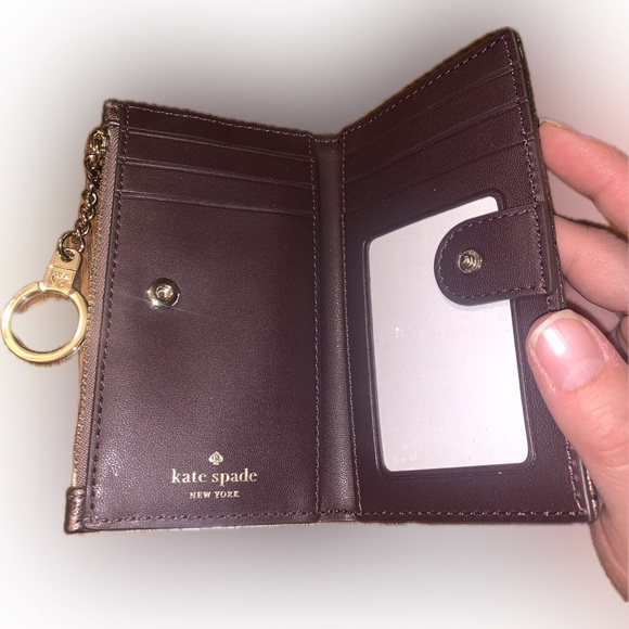 Kate Spade Briar Lane Bronze Quilted Metallic Leather Mikey Keychain Card Wallet - Picture 7 of 12